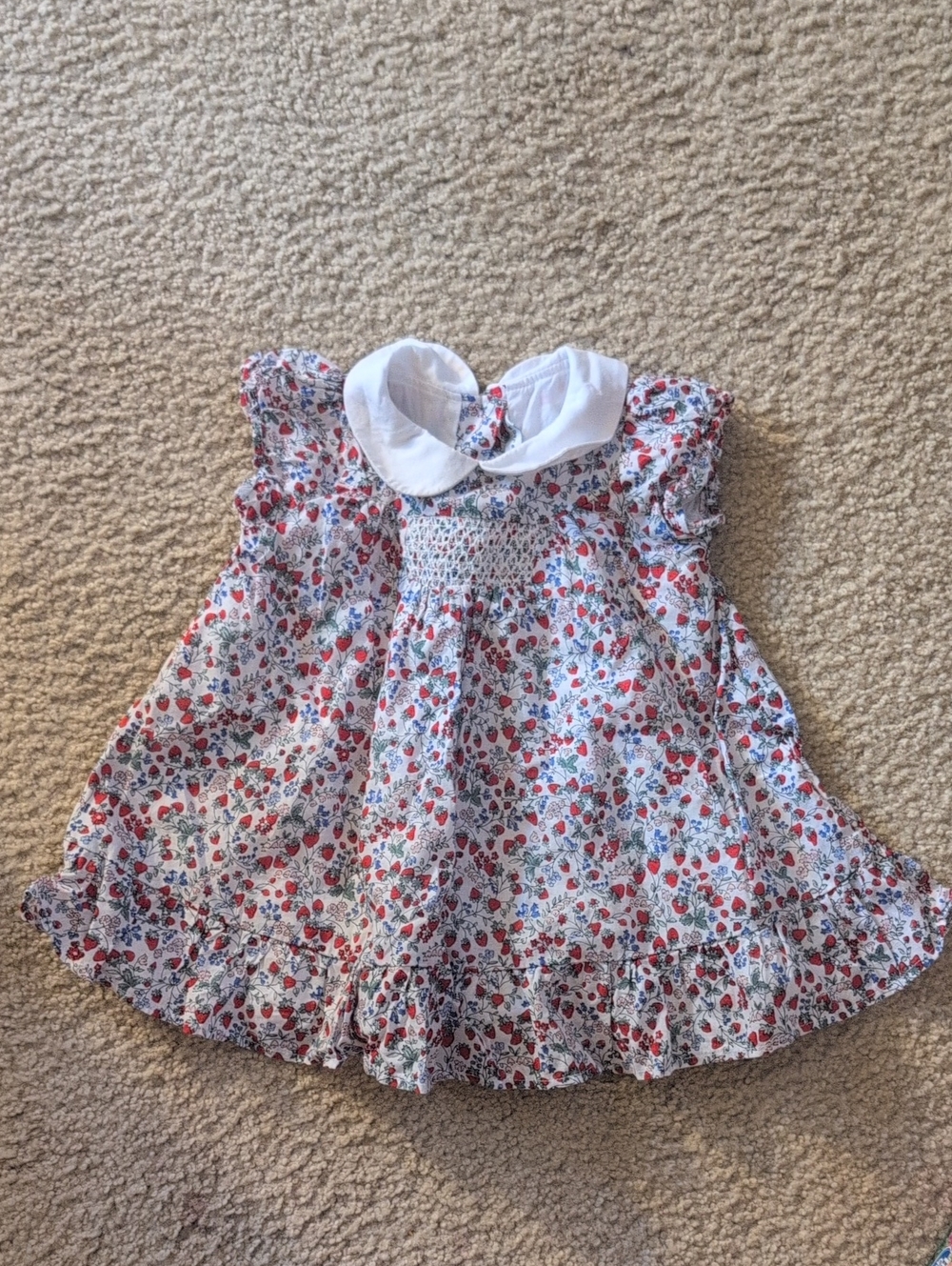 Janie and Jack White Floral Peter Collar Dress with Red & Blue Accents
